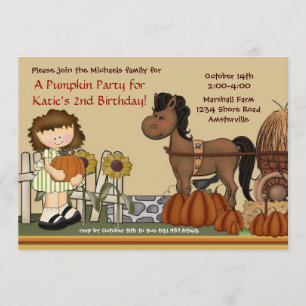 Pumpkin Patch Girl Brunette Invitation Kaart