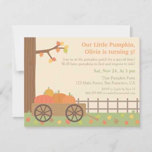 Pumpkin Patch Kinderen Birthday Party Invitations Kaart (Voorkant)