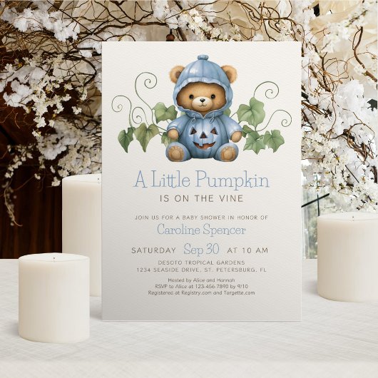 Pumpkin Patch Minimalist Boy Baby shower Kaart