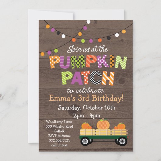 Pumpkin Patch Party Invitation Kaart (Voorkant)