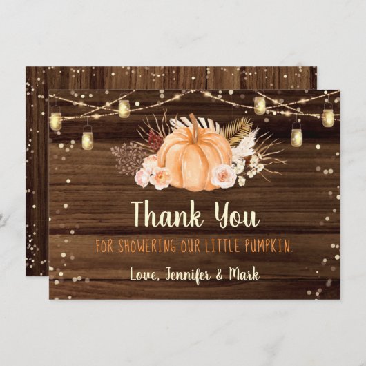 Pumpkin Patch Rustic String Lights Baby shower Bedankkaart (Voorkant / Achterkant)