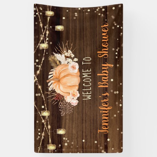 Pumpkin Patch Rustic String Lights Baby shower Spandoek (Verticaal)