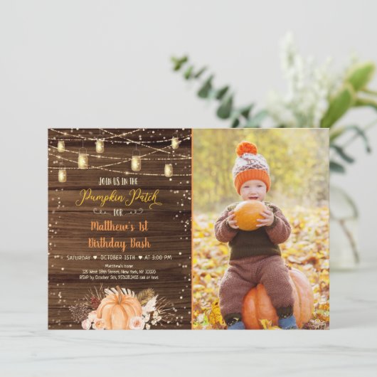 Pumpkin Patch Rustic String Lights Birthday Kaart (Staand voorkant)