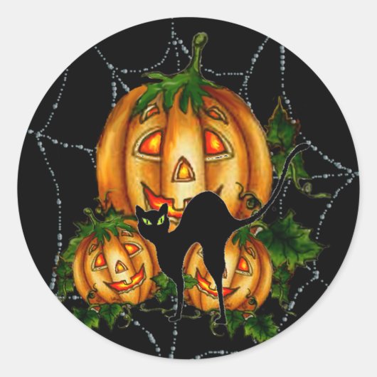 PUMPKIN PATCH & SPIDERWEB, DOOR SHARON SHARPE RONDE STICKER (Voorkant)