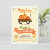 Pumpkin Patch Wagon Herfst Birthday Uitnodiging (Staand voorkant)