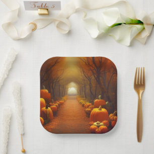 Pumpkin Path Beauful Autumn Scene Papieren Bordje