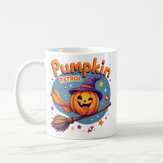 Pumpkin Patrol Witch Broom Halloween Mug (Gauche)