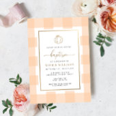 Pumpkin Peach Gingham Baptism Gold Foil Invitation Folie Uitnodiging