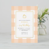 Pumpkin Peach Gingham Birthday Folie Uitnodiging (Staand Voorkant)
