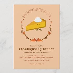 Pumpkin Pie Character Thanksgiving Invitation Kaart