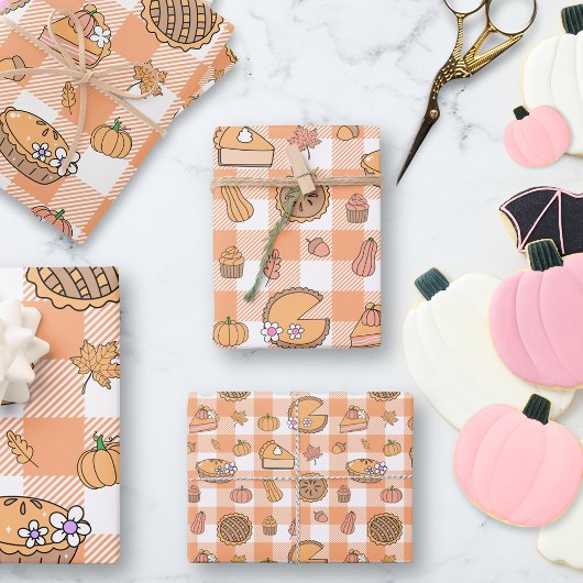 Pumpkin Pie Gingham Wrapping Paper Sheets