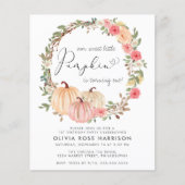 Pumpkin Pink Floral 1e verjaardag Uitnodiging van  (Voorkant)
