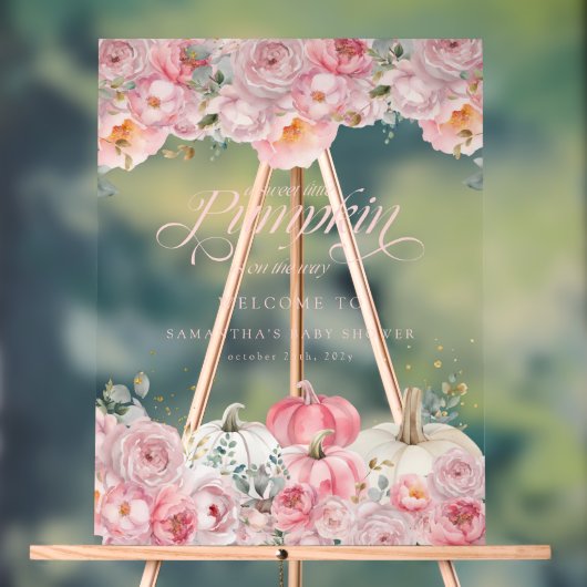  Pumpkin Pink Floral Baby Shower Welcome Sign (Neutre)