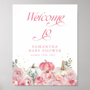 Pumpkin Pink Floral Baby shower Welkomstbord Poster