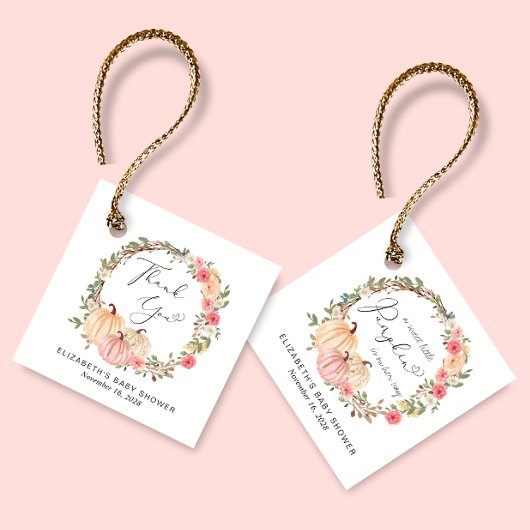 Pumpkin Pink Floral Girl Baby shower Dank u Bedankjes Labels