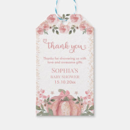 Pumpkin Pink Floral Girl Baby shower Dank u Cadeaulabel