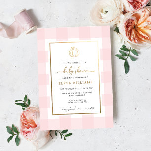 Pumpkin Pink Gingham Baby shower Folie Folie Uitnodiging