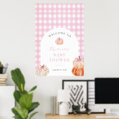Pumpkin Pink Gingham Baby shower Welkom Poster (Thuiskantoor)