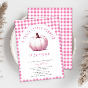 Pumpkin Pink Gingham Plaid Baby Girl Baby shower Kaart