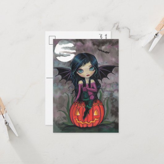 Pumpkin Pixie Halloween Briefkaart (Voorkant / Achterkant in situ)