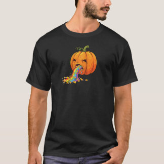 Pumpkin Puking Candy Corn Rainbow Spooky Apparel H T-shirt
