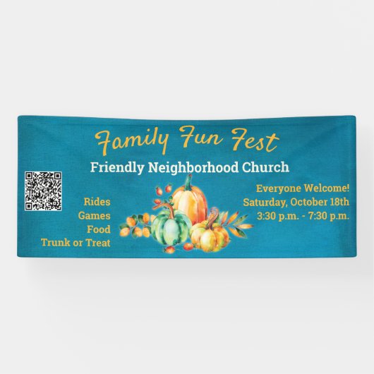 Pumpkin QR Code Church Herfst Autumn Harvest Spandoek (Horizontaal)
