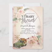 Pumpkin Retro Truck, Rozen, Snowflakes Baby shower Kaart (Voorkant)