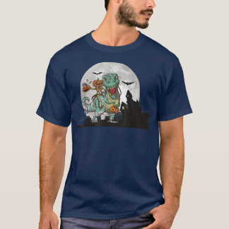 Pumpkin Riding Mummy Dinosaur T Re Funny Halloween T-shirt
