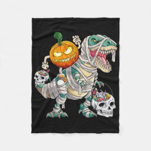 Pumpkin Riding Mummy Dinosaur T Rex Halloween Fun Fleece Deken