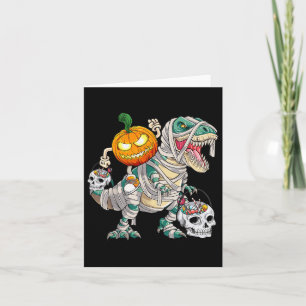 Pumpkin Riding Mummy Dinosaur T Rex Halloween Fun Kaart