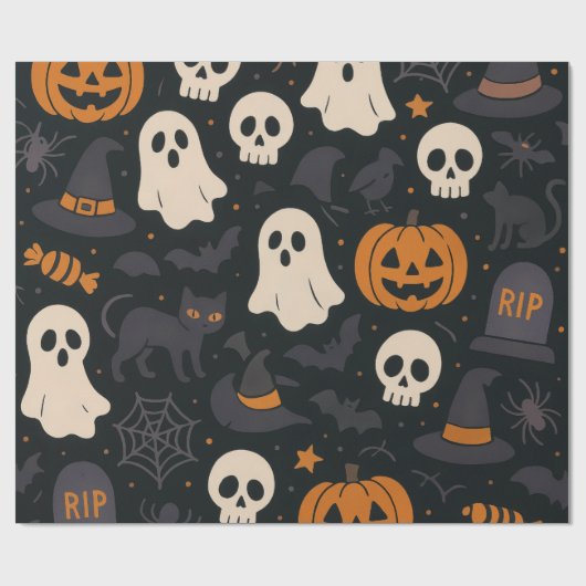 Pumpkin, RIP, Ghost Pattern Paper Wrapping Paper Cadeaupapier (Vlak)
