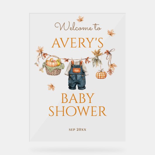 Pumpkin Rustic Baby Clothestline Fall Baby Shower Acryl Bord (Voorkant)