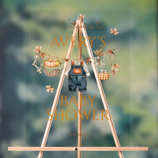 Pumpkin Rustic Baby Clothestline Fall Baby Shower Acryl Bord (Neutraal)
