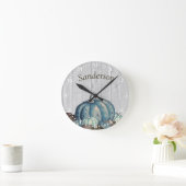 Pumpkin Rustic Cute Gray Wood Ronde Klok (Huis)
