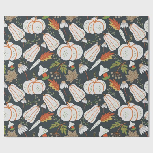 Pumpkin seamless pattern floral black and white cadeaupapier (Vlak)