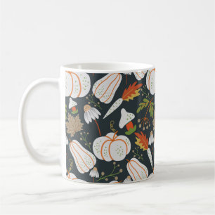 Pumpkin seamless pattern floral black and white koffiemok