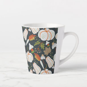 Pumpkin seamless pattern floral black and white latte mok