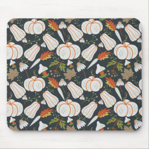 Pumpkin seamless pattern floral black and white muismat