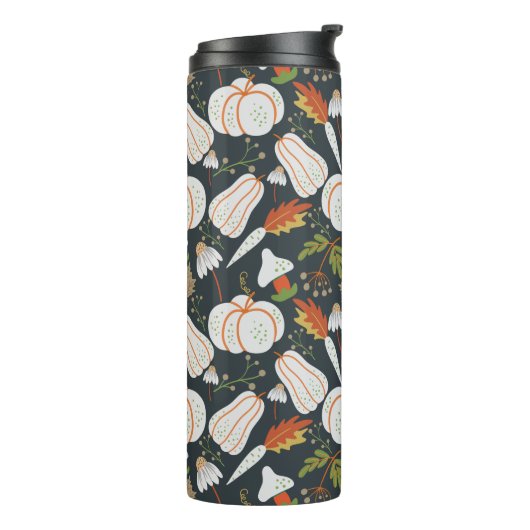 Pumpkin seamless pattern floral black and white thermosbeker (Gedraaid links)