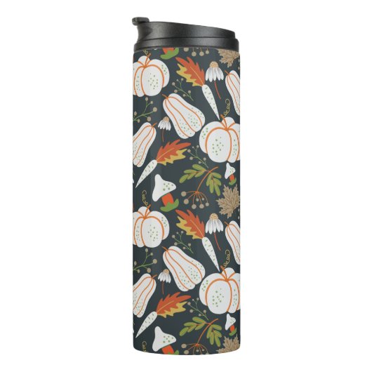Pumpkin seamless pattern floral black and white thermosbeker (Geroteerd rechts)