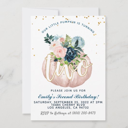 Pumpkin Second Birthday Invitation Kaart (Voorkant)