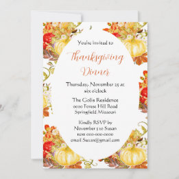 Pumpkin Sinaasappel Flowers Thanksgiving Dinner Kaart