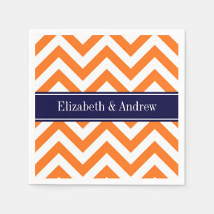 Pumpkin Sinaasappel Lg Chevron Navy Name Monogram Servetten