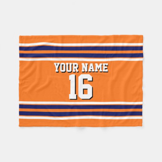 Pumpkin Sinaasappel met Navy White Stripes Team Je Fleece Deken (Voorkant (Horizontaal))