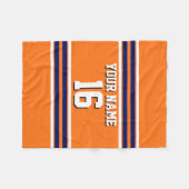 Pumpkin Sinaasappel met Navy White Stripes Team Je Fleece Deken (Voorkant (Horizontaal))