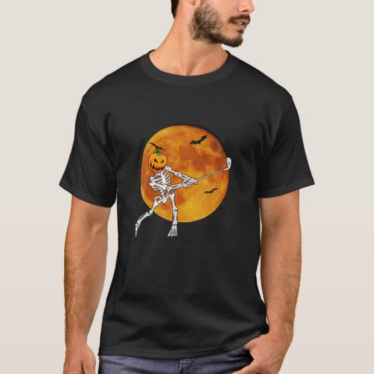 Pumpkin Skeleton Golf Halloween Golfing Golfer T-shirt (Voorkant)