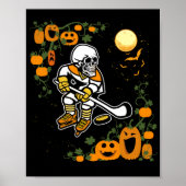 Pumpkin Skeleton Ice Hockey Halloween Sport Player Poster (Voorkant)