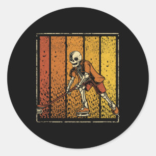 Pumpkin Skeleton Ice Hockey Halloween Winter Sport Ronde Sticker