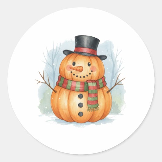 Pumpkin snowman ronde sticker (Voorkant)