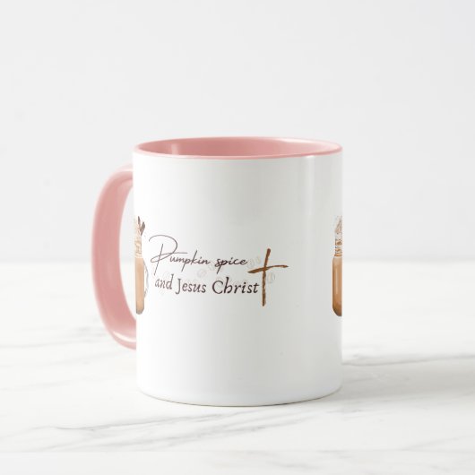 Pumpkin Spice and Jesus Christ (Pink version) Mok (Voorkant links)